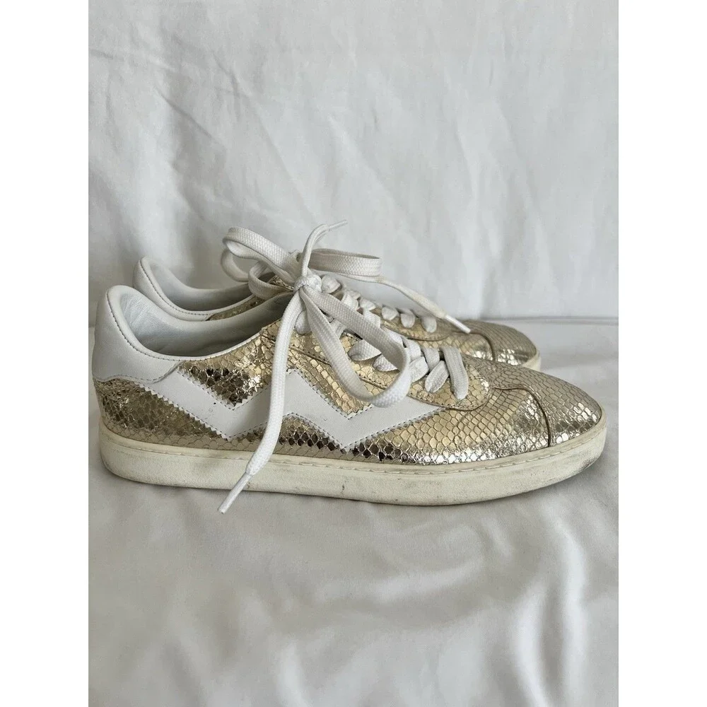 Stuart Weitzman Metallic Gold Sneakers Size 8B - Picture 3 of 11